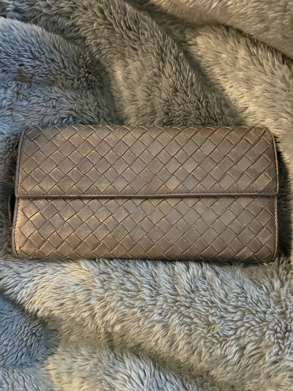 Woven Leather Clutch Wallet - Metallic Taupe